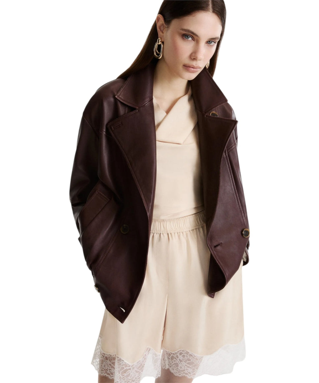 Caban Donna in Pelle Doppiopetto Elegante