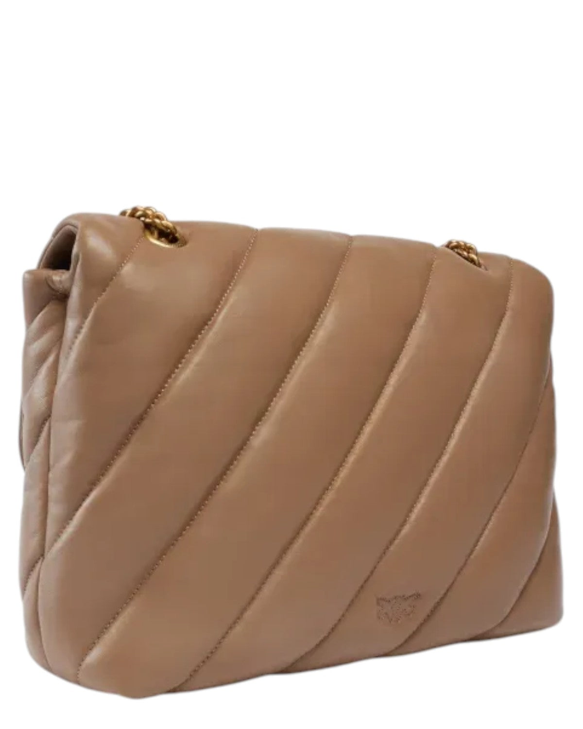 Retro della borsa a spalla Pinko Big Love Bag Puff Maxi in pelle beige con cuciture diagonali, stile raffinato per la collezione inverno donna.
