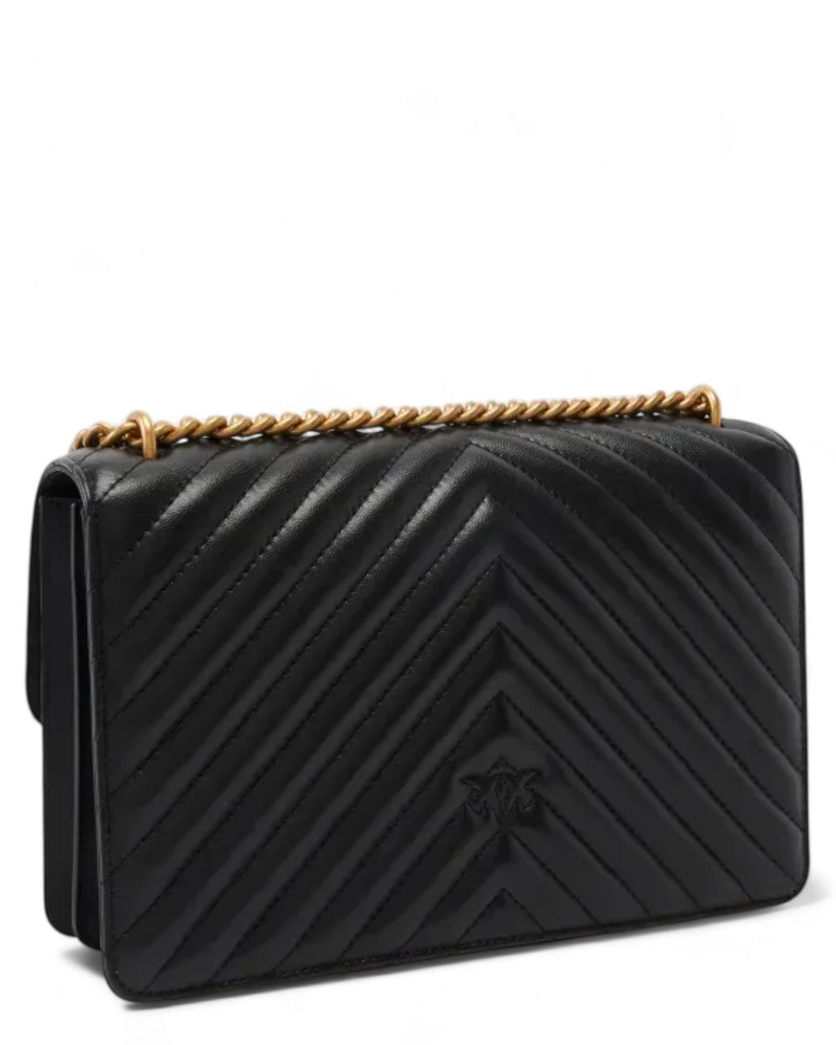 Retro della Love Bag Nappa Chevron con Tracolla - Pinko in nappa nera trapuntata, con catena dorata e logo inciso sul pannello posteriore.
