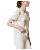 Blusa in raso jacquard con logo Oval T-Twinset-Camicie-Vittorio Citro Boutique