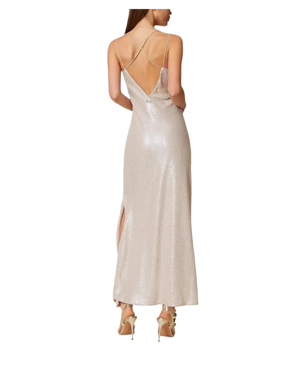 Abito lungo con paillettes e spalline incrociate-Twinset-Abiti-Vittorio Citro Boutique