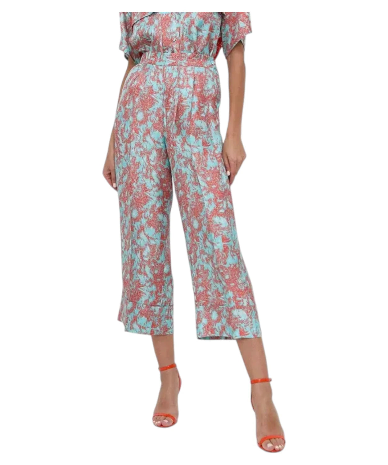 Pantaloni cropped in pura seta fantasia astratta Beatrice B-Beatrice B-Pantaloni-Vittorio Citro Boutique