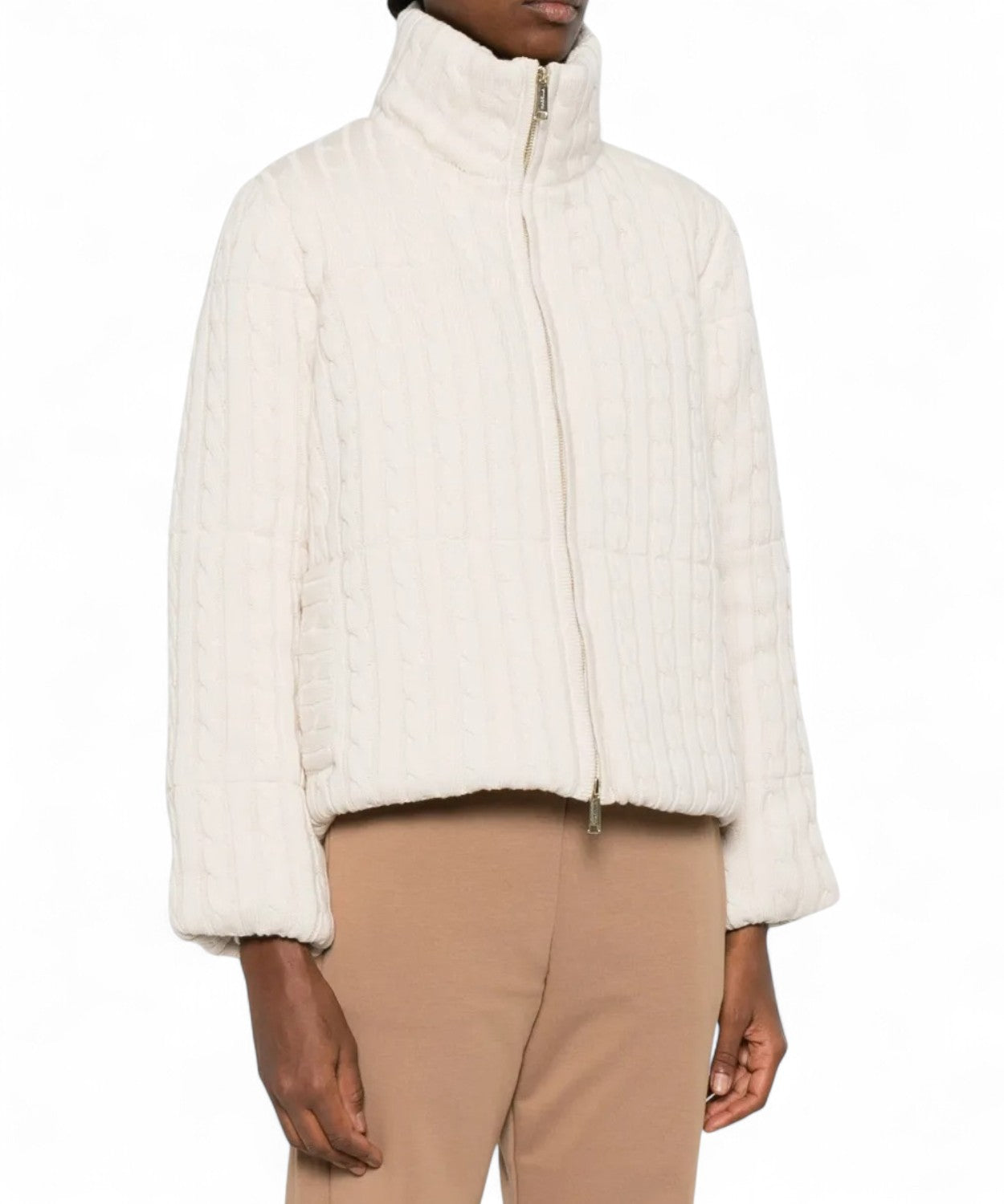 Giacca in maglia a trecce con zip e collo alto-Mc2 Saint Barth-Giacche-Vittorio Citro Boutique