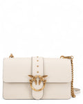 Borsa Love Bag One Simply in pelle PINKO color avorio con fibbia Love Birds dorata e tracolla a catena, elegante e raffinata per donna.