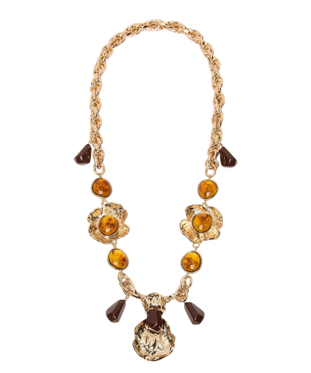 Collana Lunga Donna Dorata con Elementi in Resina