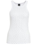 Top Maglia Strass Pinko - Canotta Annita bianca in maglia con strass applicati sul davanti, ideale per look eleganti e glamour.