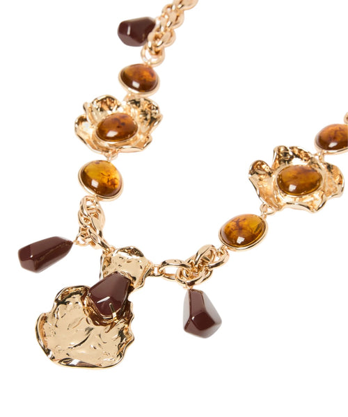 Collana Lunga Donna Dorata con Elementi in Resina