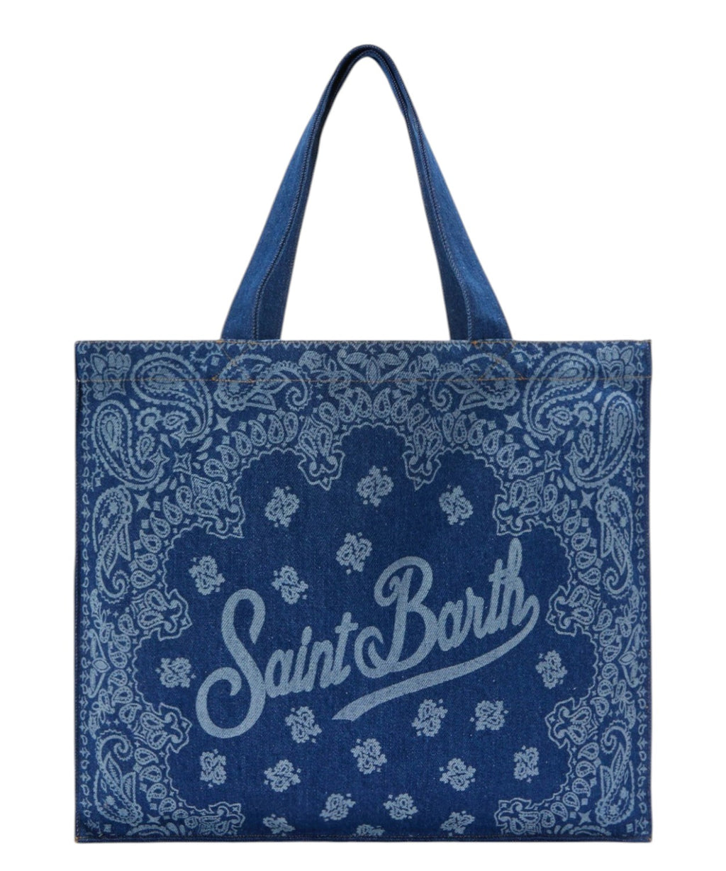 Borsa mare Denim con Stampa Bandana e Logo