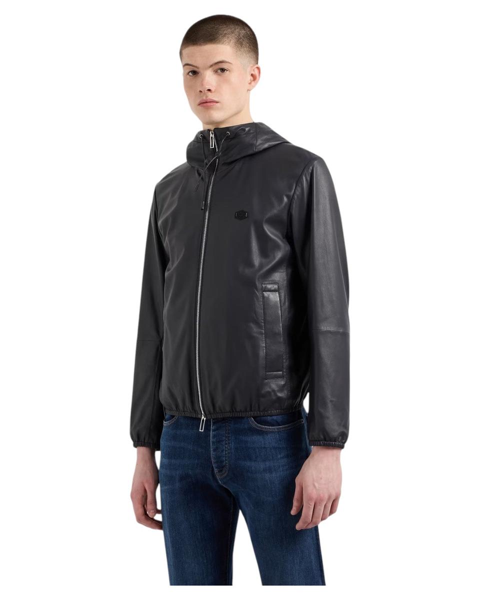 Blouson full zip con cappuccio in nappa di agnello semianilina-Giacche-Emporio Armani-Vittorio Citro Boutique