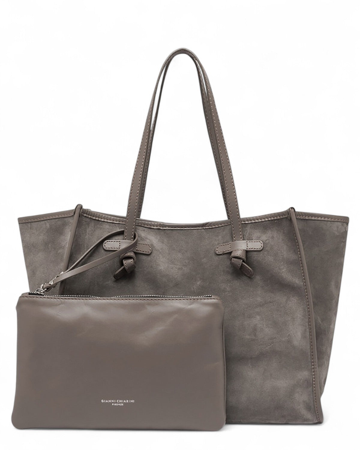 Borsa Tote Marcella in pelle scamosciata con pochette coordinata in pelle liscia, soluzione versatile per donna, perfetta per l'inverno FW26.