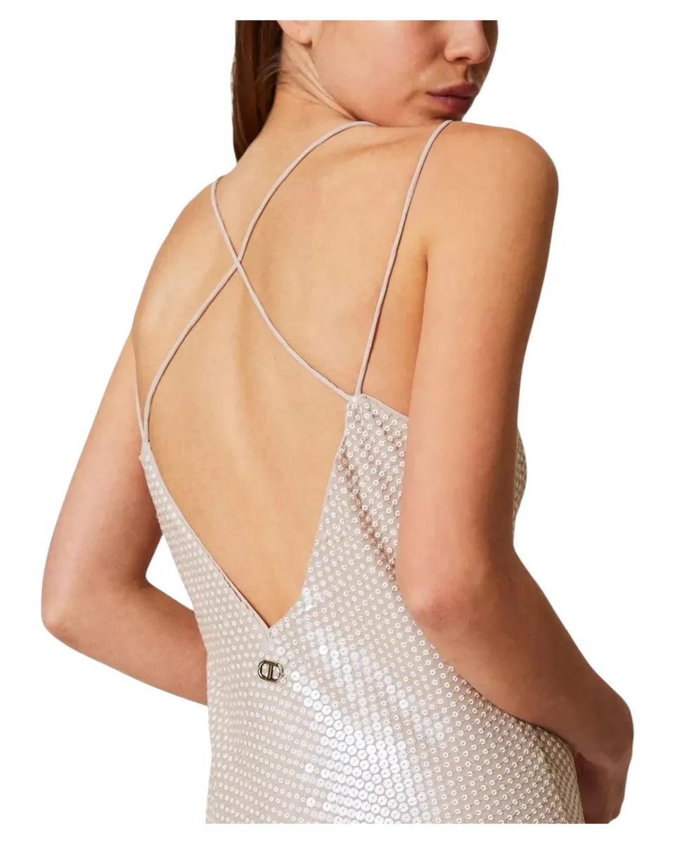Abito lungo con paillettes e spalline incrociate-Twinset-Abiti-Vittorio Citro Boutique
