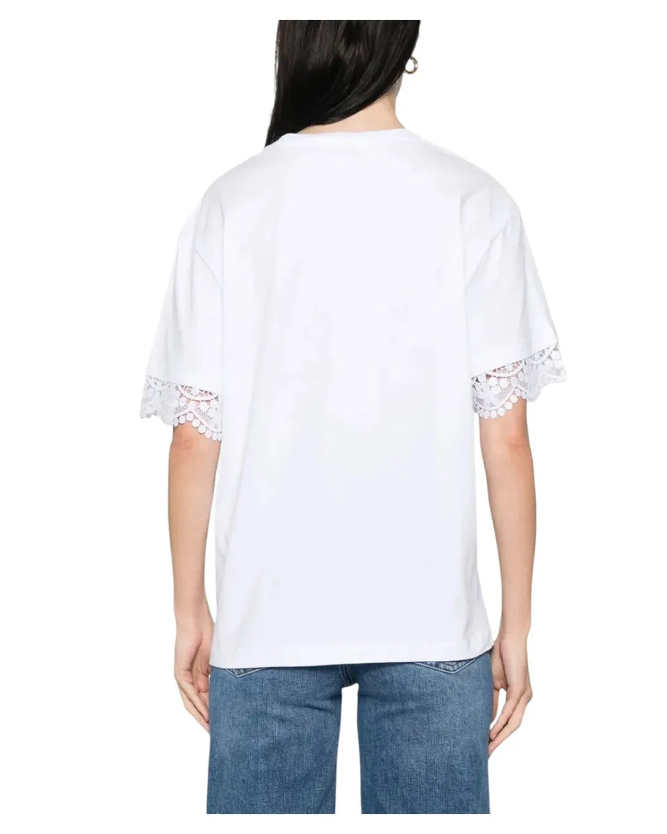 T-shirt bianca con maniche in pizzo-Twinset-T-shirt-Vittorio Citro Boutique
