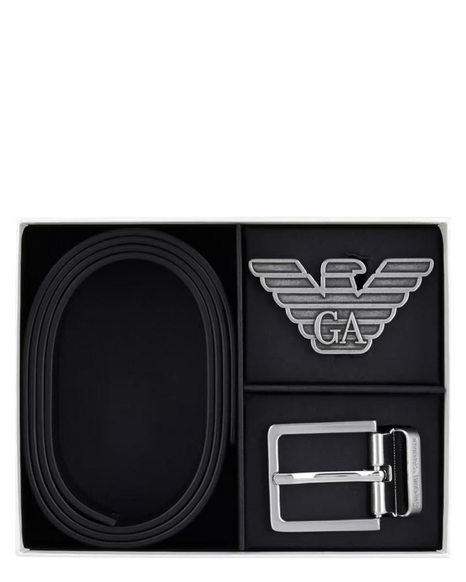 Gift box con cintura reversibile in pelle saffiano e fibbia intercambiabile-Cinture-Emporio Armani-Vittorio Citro Boutique