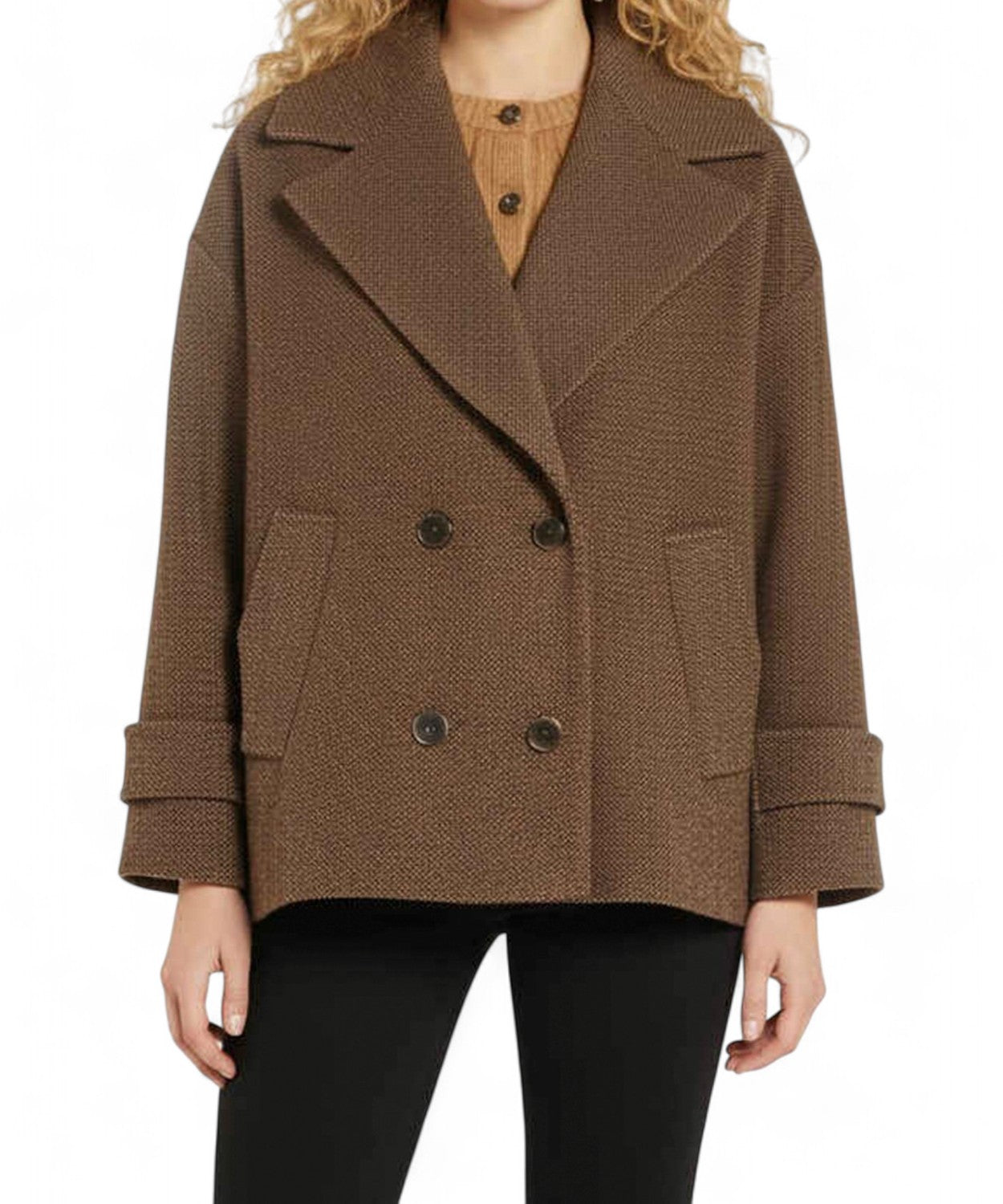 Giaccone doppiopetto in lana bouclé con rever-Marella-Cappotti-Vittorio Citro Boutique