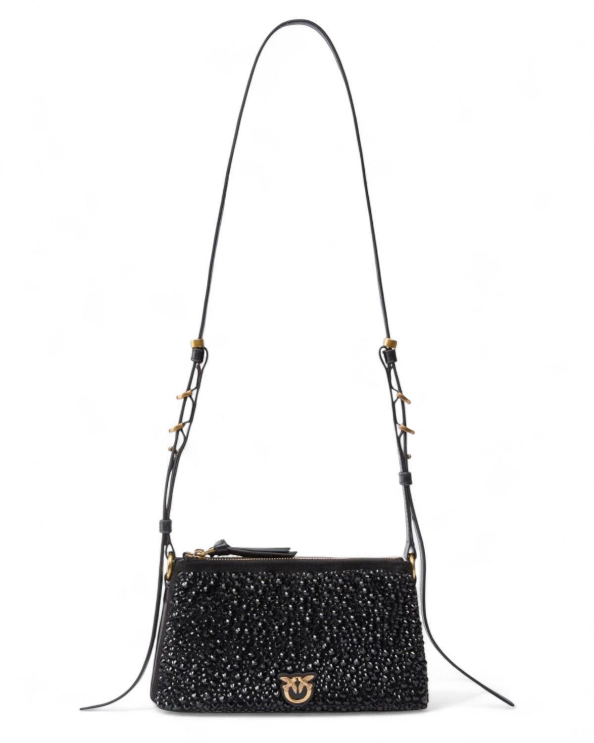 Borsa Pinko Double Mini in pelle con strass e tracolla lunga-Pinko-Borse a spalla-Vittorio Citro Boutique