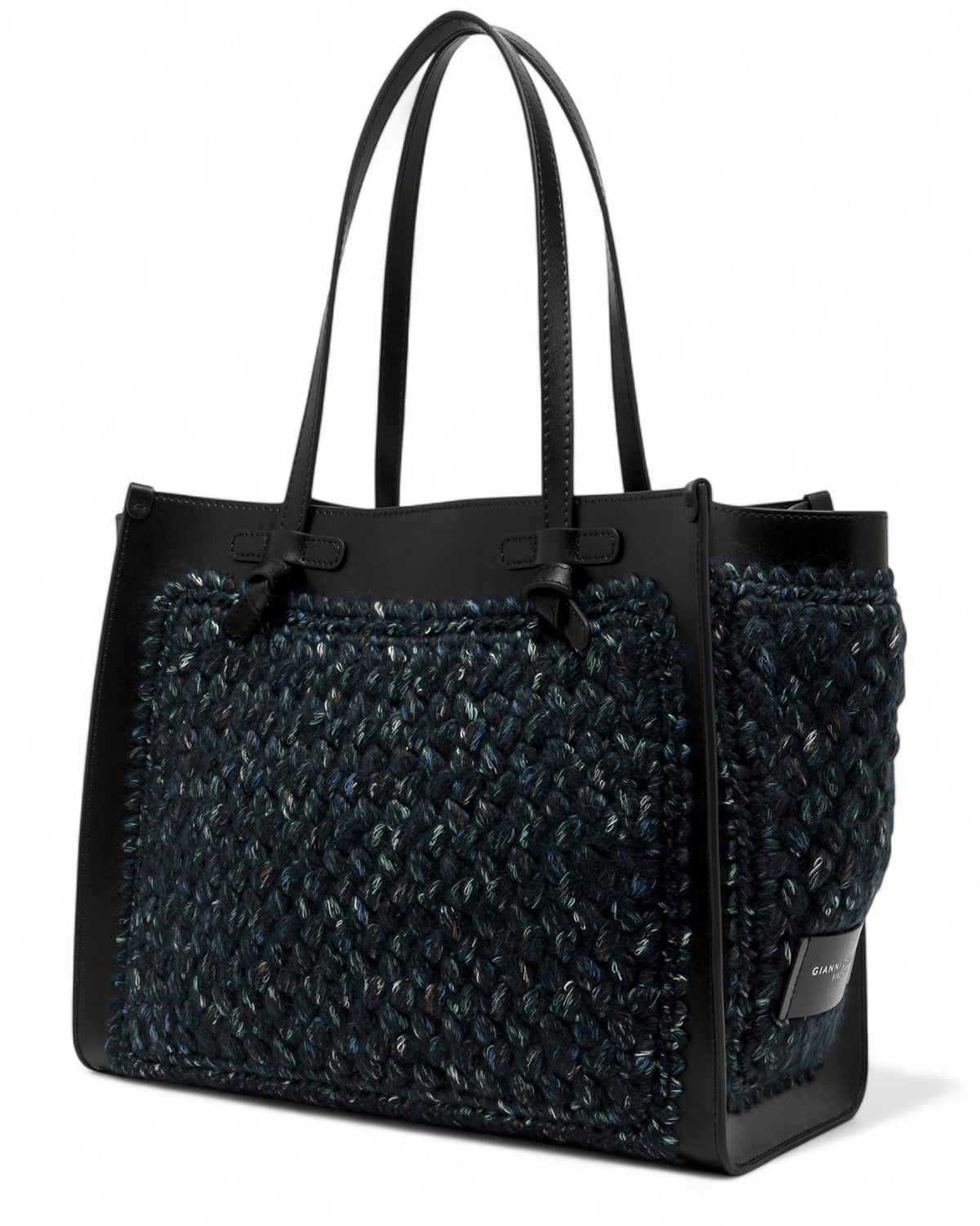 Shopper bag Marcella Gianni Chiarini in tessuto intrecciato con profili in pelle, ideale per uno stile sofisticato e pratico.