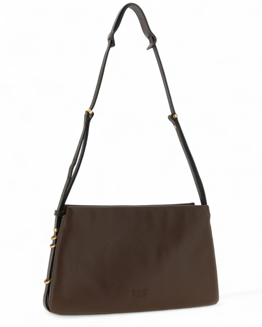 Vista posteriore della Borsa a Tre Soffietti in Pelle, design minimalista con tracolla lunga regolabile e cuciture tono su tono.