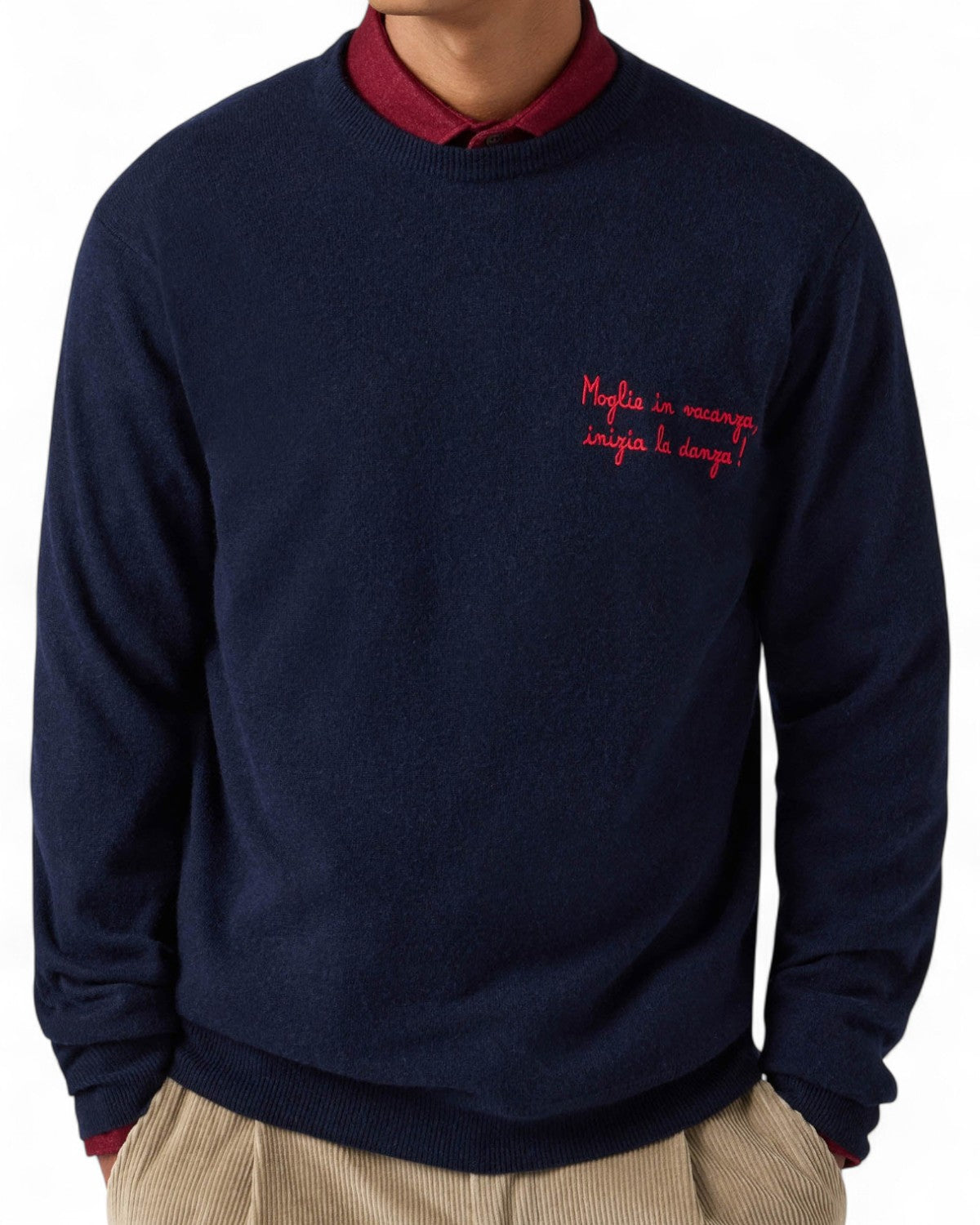 Maglione con ricamo “Moglie in vacanza inizia la danza”-Mc2 Saint Barth-Maglieria-Vittorio Citro Boutique