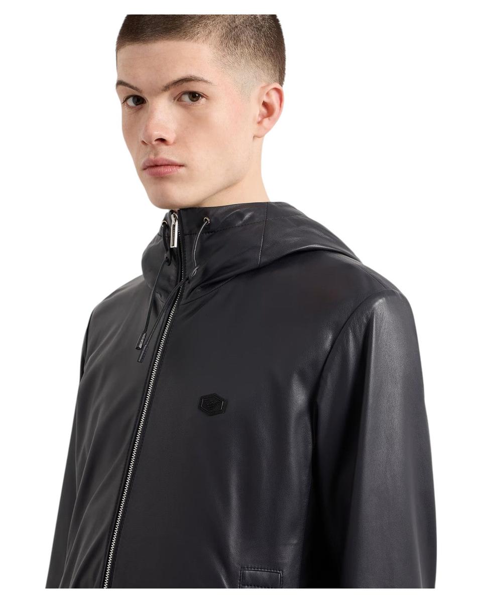Blouson full zip con cappuccio in nappa di agnello semianilina-Giacche-Emporio Armani-Vittorio Citro Boutique