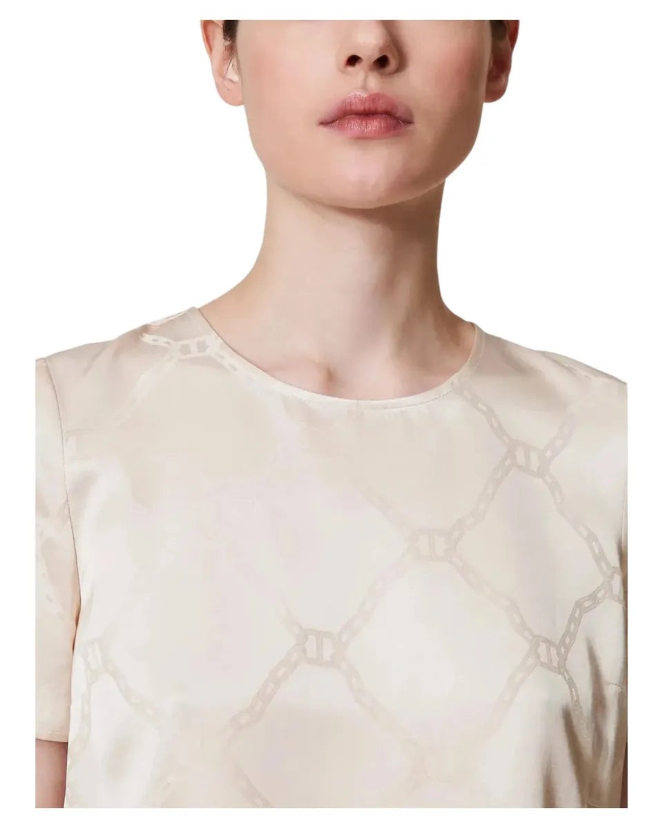 Blusa in raso jacquard con logo Oval T-Twinset-Camicie-Vittorio Citro Boutique