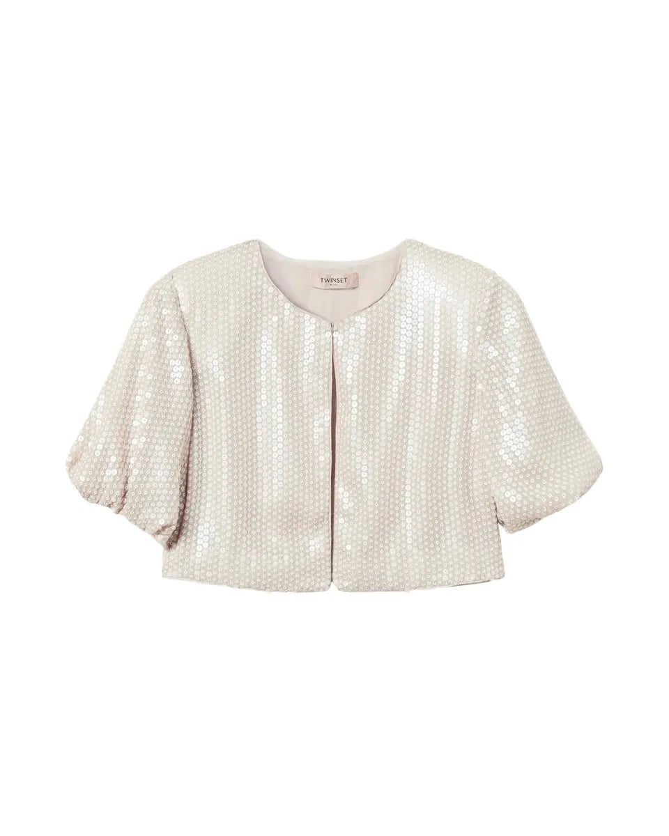 Coprispalle con paillettes beige e maniche corte-Twinset-Top-Vittorio Citro Boutique