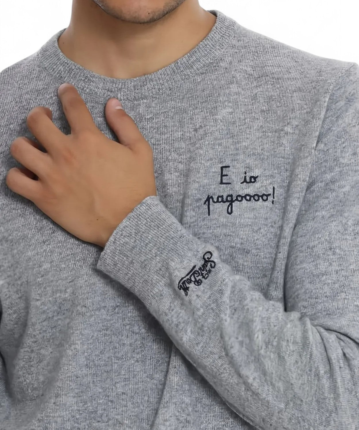 Maglione Heron Light con ricamo "E io pagoo..."-Mc2 Saint Barth-Maglieria-Vittorio Citro Boutique