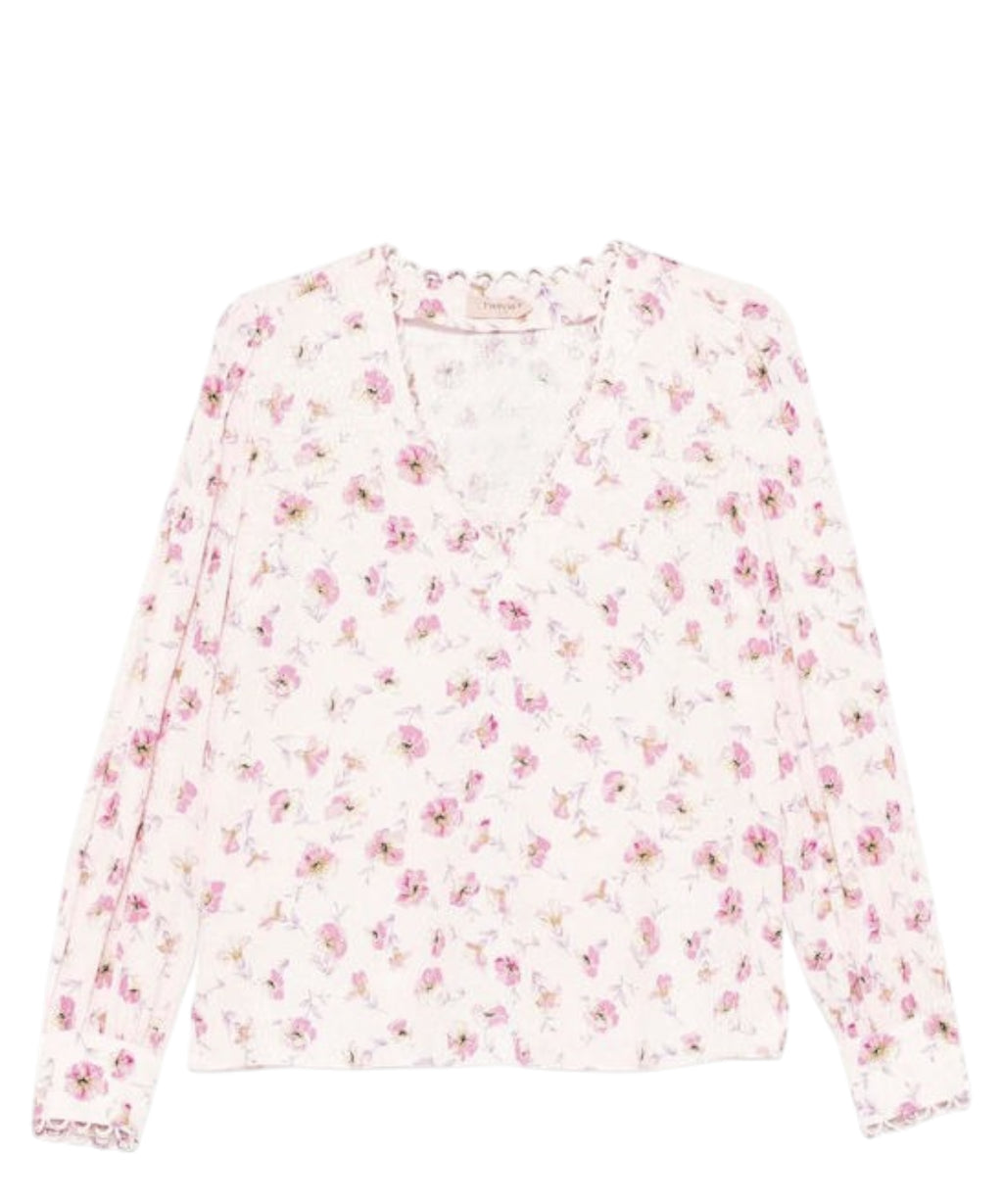 Damesblouse Twinset van satijn met bloemenprint