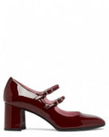 Mary Jane Carel Paris Alice in pelle verniciata bordeaux con doppio cinturino e tacco largo 6cm, vista laterale elegante e raffinata.