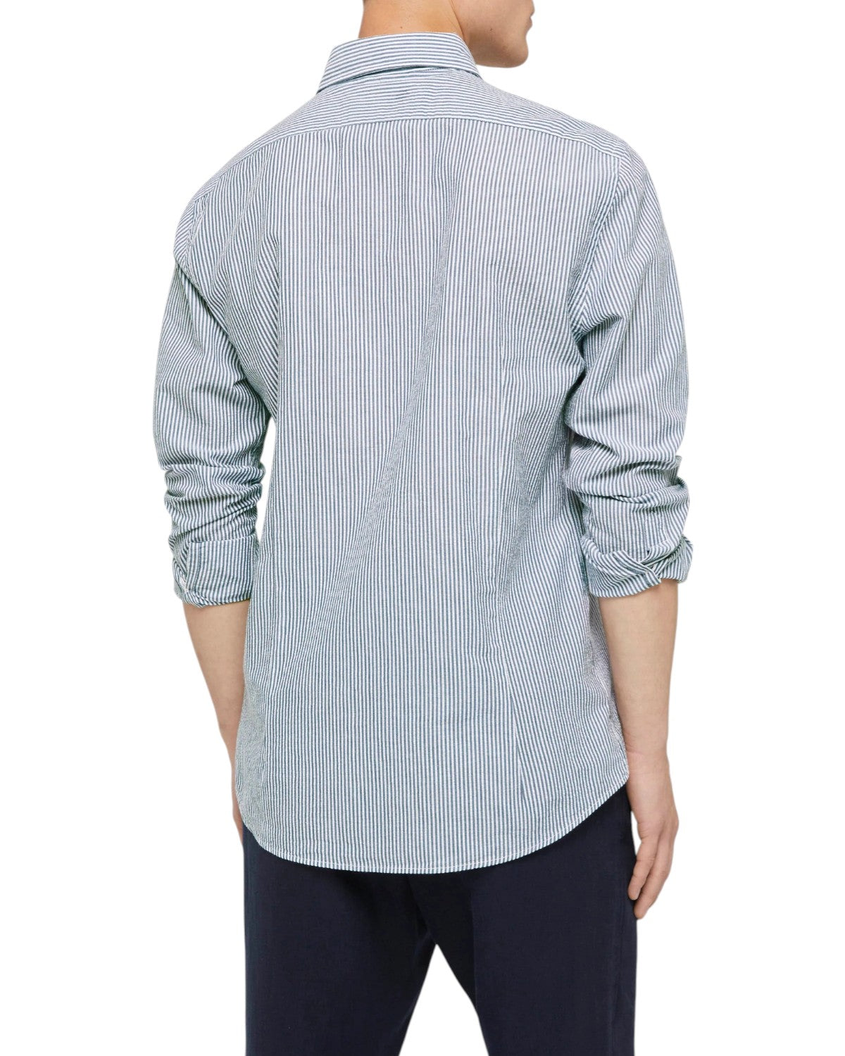 Camicia Pamplona in Cotone Seersucker a Righe Azzurre-Mc2 Saint Barth-Camicie-Vittorio Citro Boutique