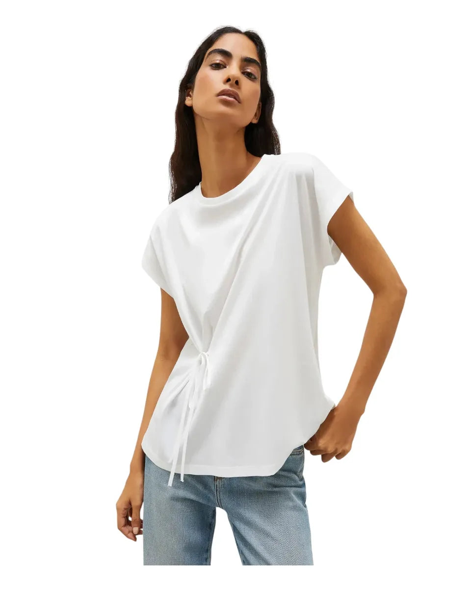 T-shirt Bianco Ottico in Cotone con Fiocco Laterale-Marella-T-shirt-Vittorio Citro Boutique