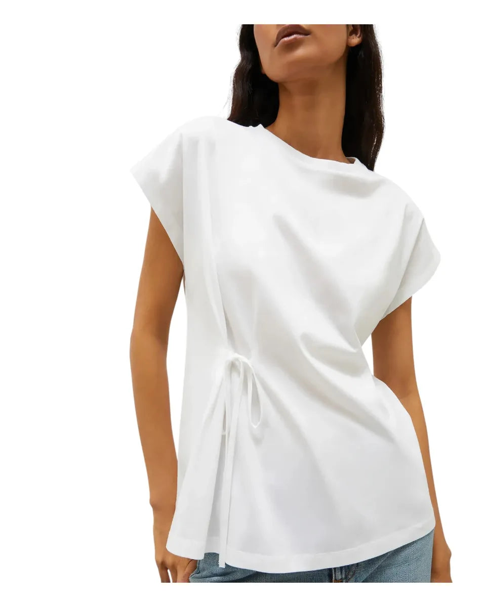 T-shirt Bianco Ottico in Cotone con Fiocco Laterale-Marella-T-shirt-Vittorio Citro Boutique