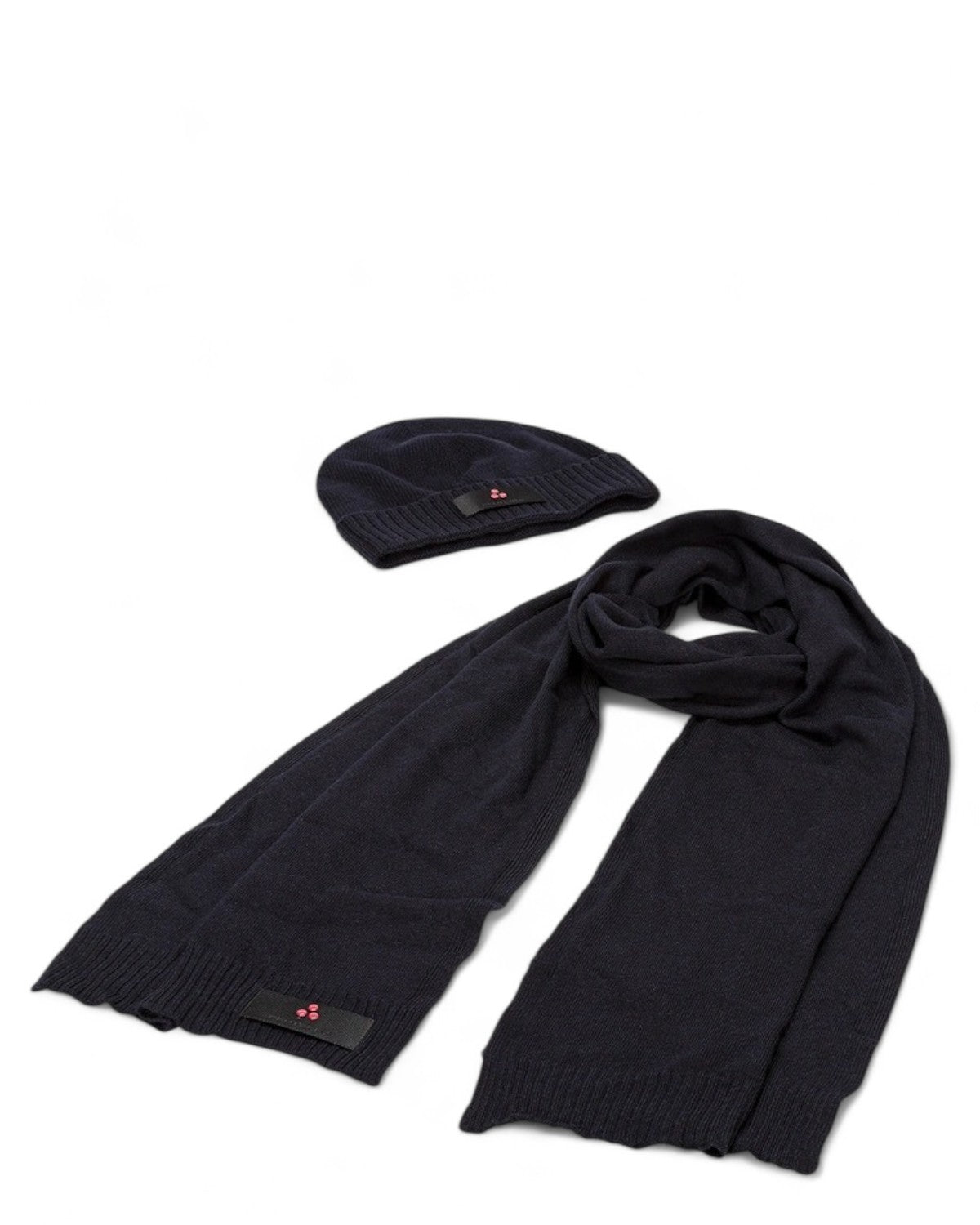 Set Peuterey sciarpa e berretto uomo in misto cashmere nero con logo, perfetto per look invernali eleganti e accessori moda cappelli FW26.