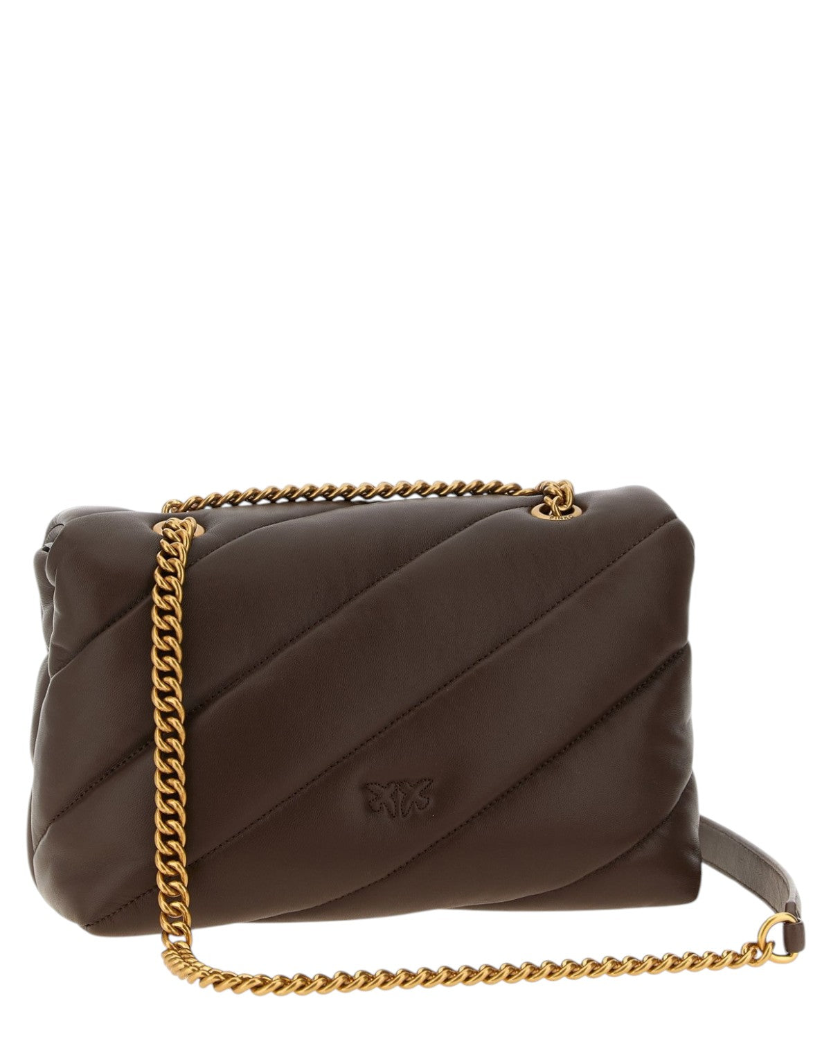 Retro della Borsa Love Puff Nappa Trapuntata con Catena, design trapuntato e logo impresso, con tracolla dorata regolabile per uso versatile.