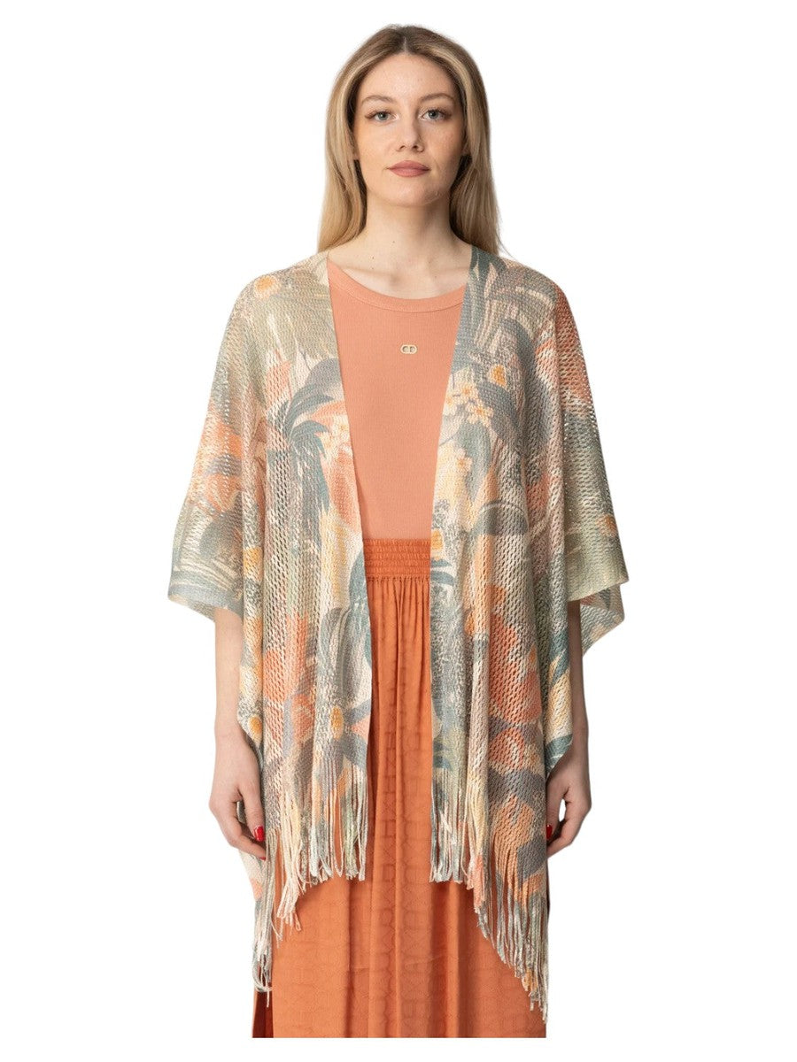 Kimono Twinset Effetto Rete con Stampa Floreale e Frange-Twinset-Maglieria-Vittorio Citro Boutique