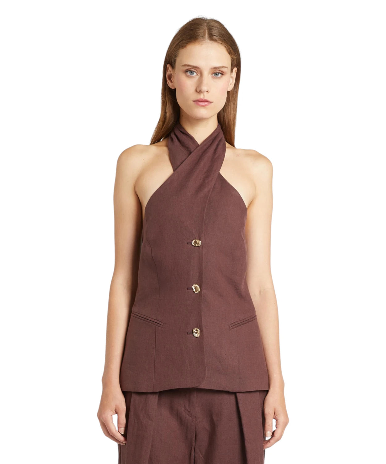 Top Donna Marella GIORNO in Lino con Scollo Incrociato