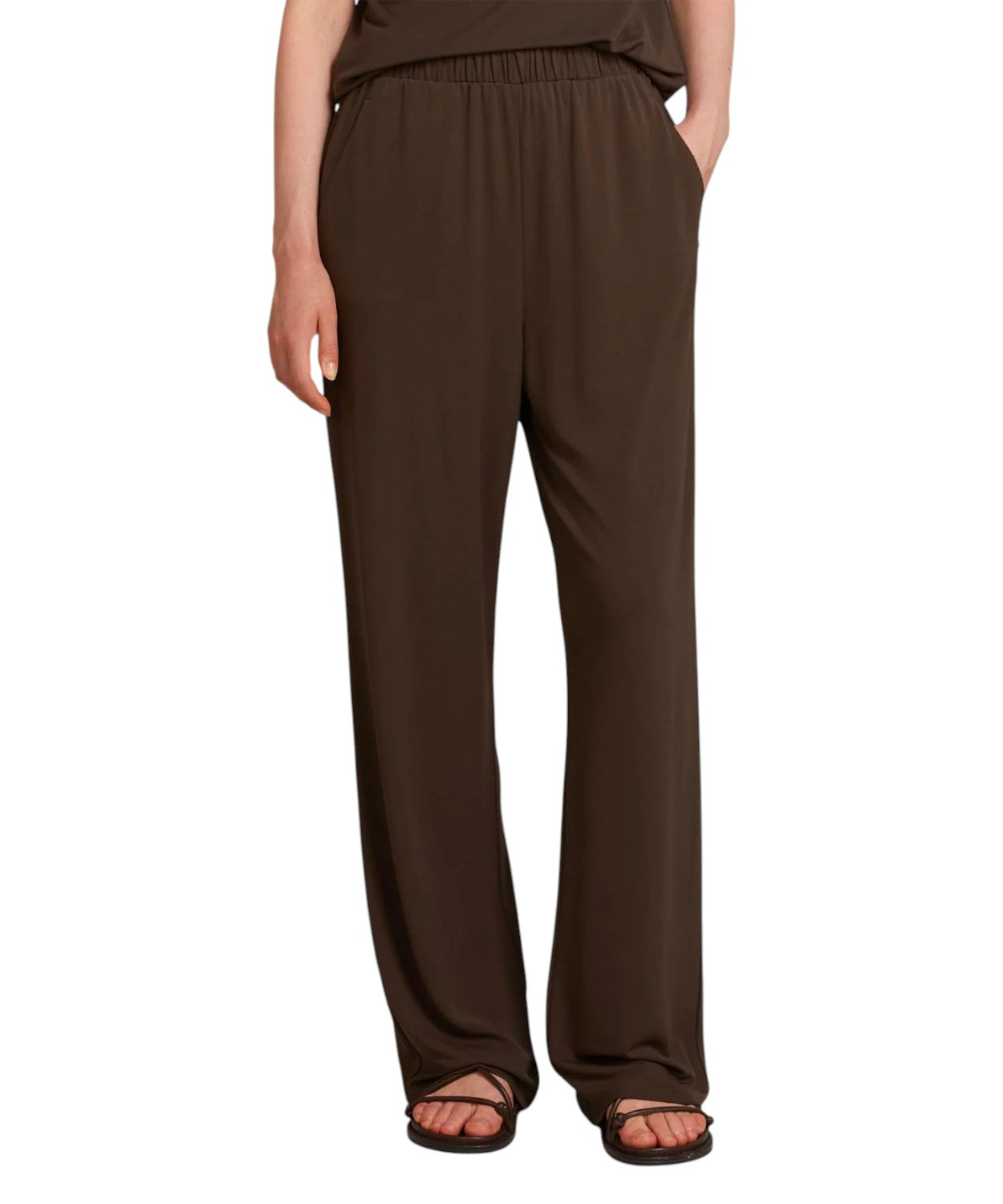 Spodnie damskie OZONO o prostych nogawkach z dżerseju crêpe