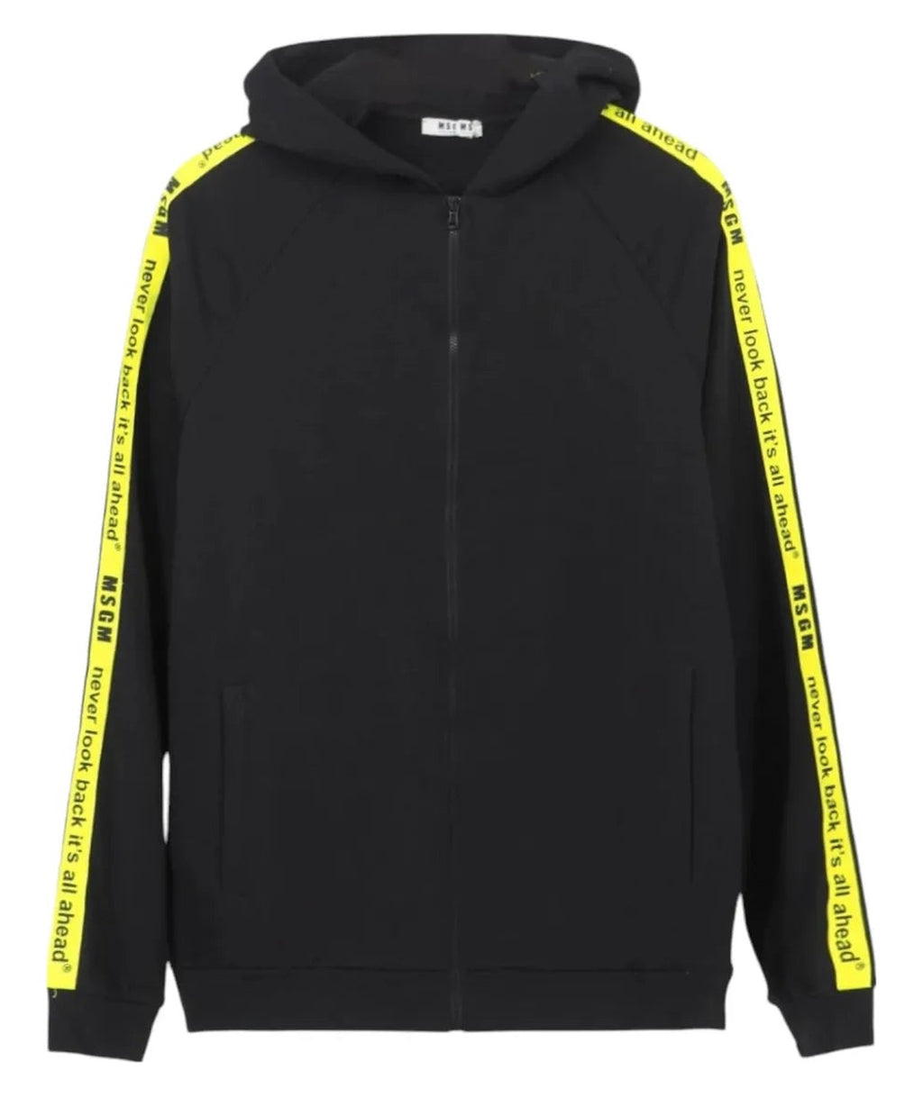 Felpa con cappuccio MSGM nera con bande laterali gialle fluo-Msgm-Felpe-Vittorio Citro Boutique