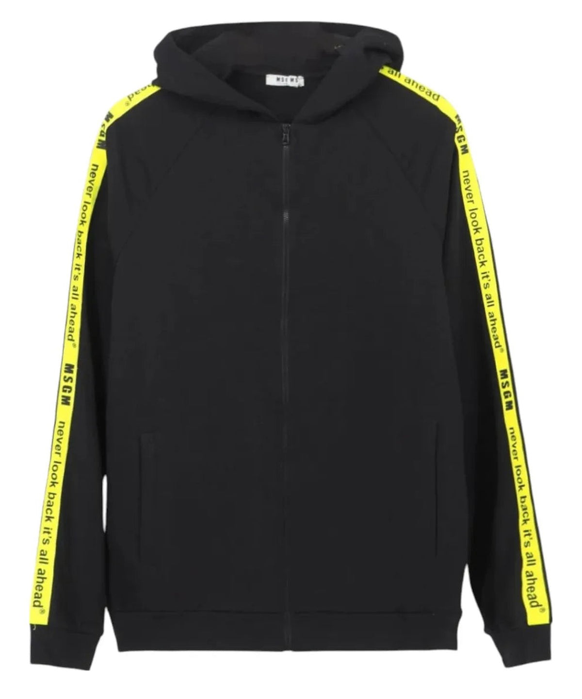 Felpa con cappuccio MSGM nera con bande laterali gialle fluo-Msgm-Felpe-Vittorio Citro Boutique