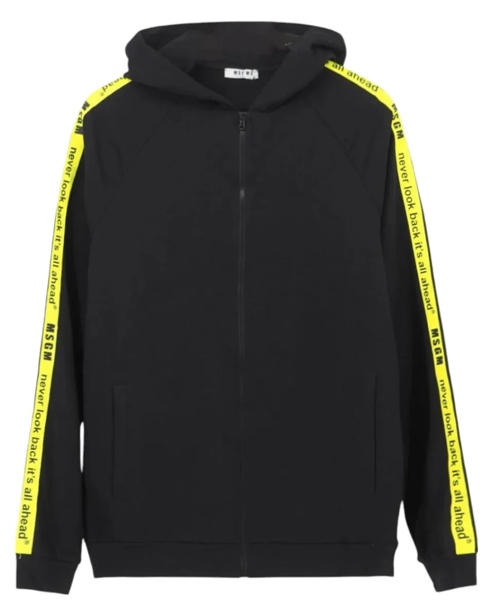 Felpa con cappuccio MSGM nera con bande laterali gialle fluo-Msgm-Felpe-Vittorio Citro Boutique