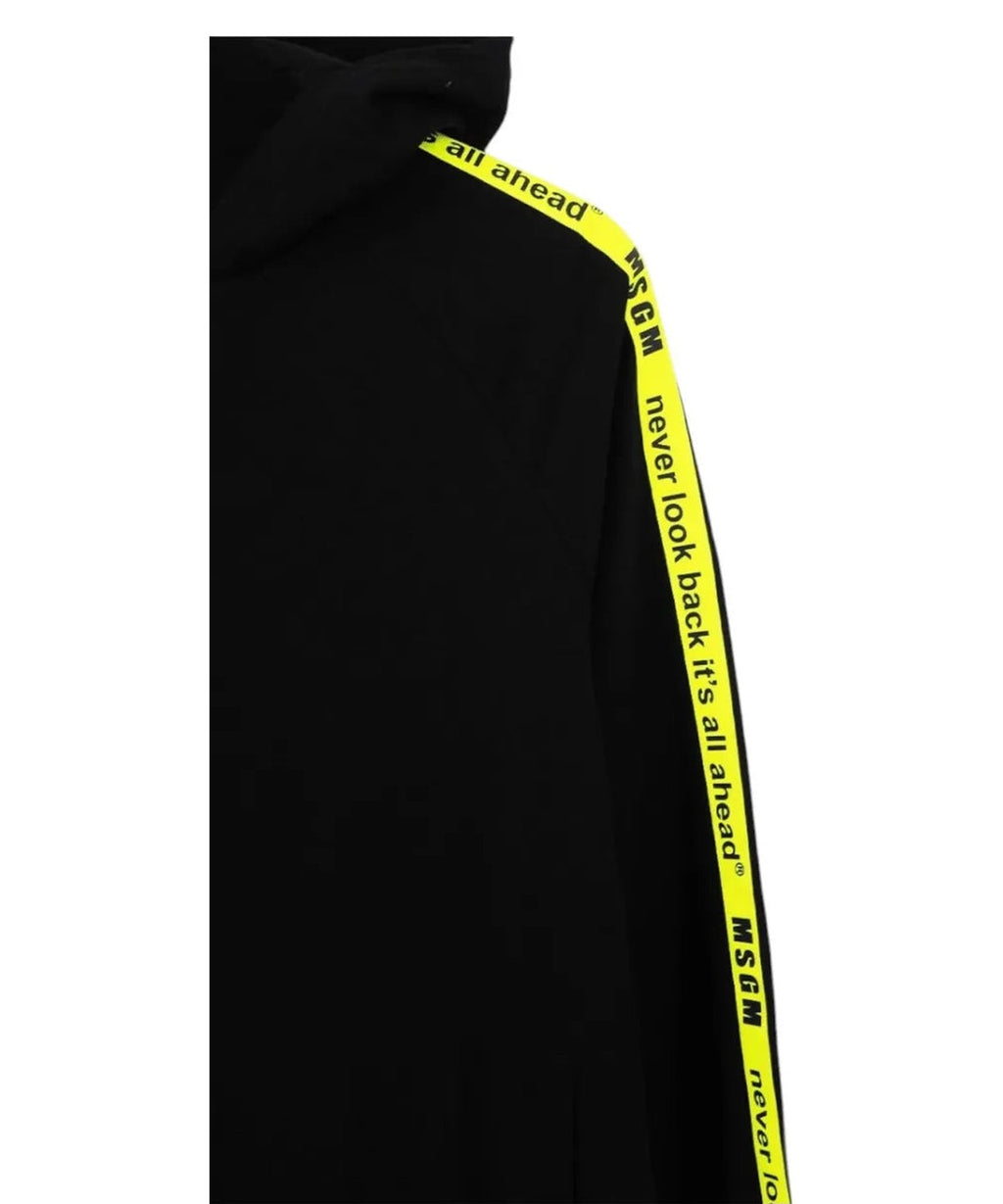 Felpa con cappuccio MSGM nera con bande laterali gialle fluo-Msgm-Felpe-Vittorio Citro Boutique