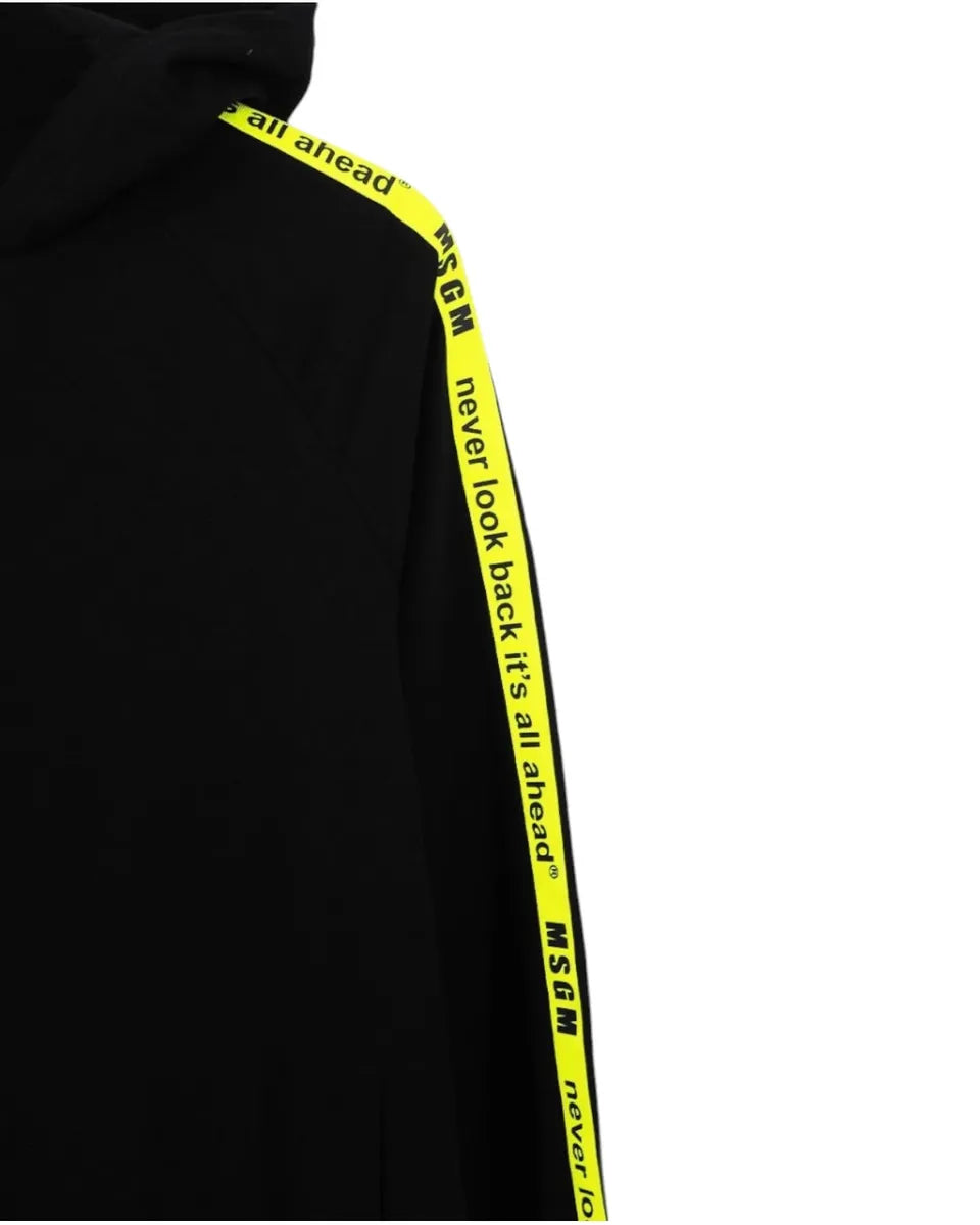 Felpa con cappuccio MSGM nera con bande laterali gialle fluo-Msgm-Felpe-Vittorio Citro Boutique