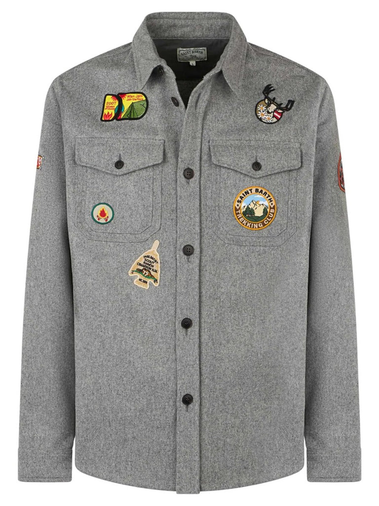 Camicia da uomo in lana grigia con tasche e toppe-Mc2 Saint Barth-Camicie-Vittorio Citro Boutique
