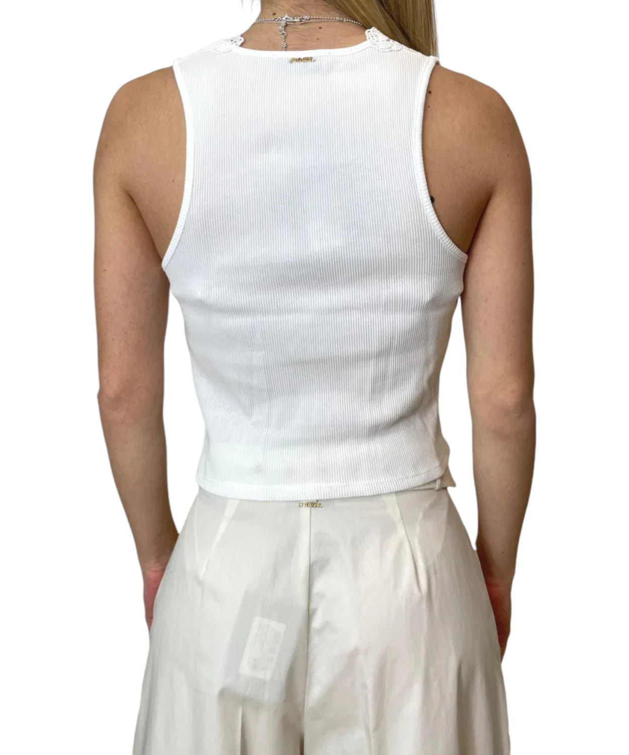 Canotta Donna Twinset a Costine con Pizzo e Macramè