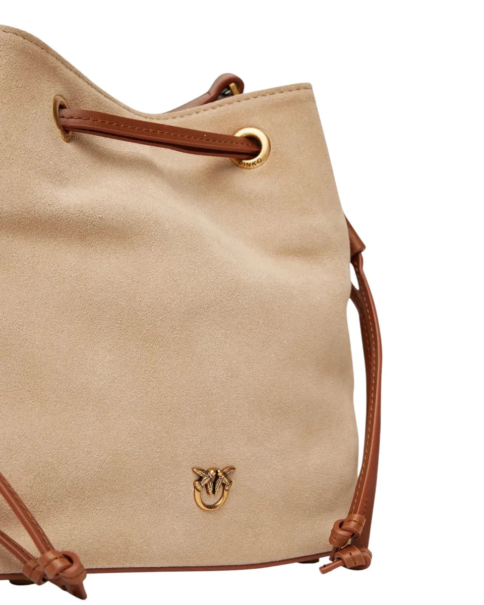 Borsa Mini a Secchiello in Suede con Tracolla Regolabile e Logo Love Birds-Borse a spalla-Pinko-Vittorio Citro Boutique