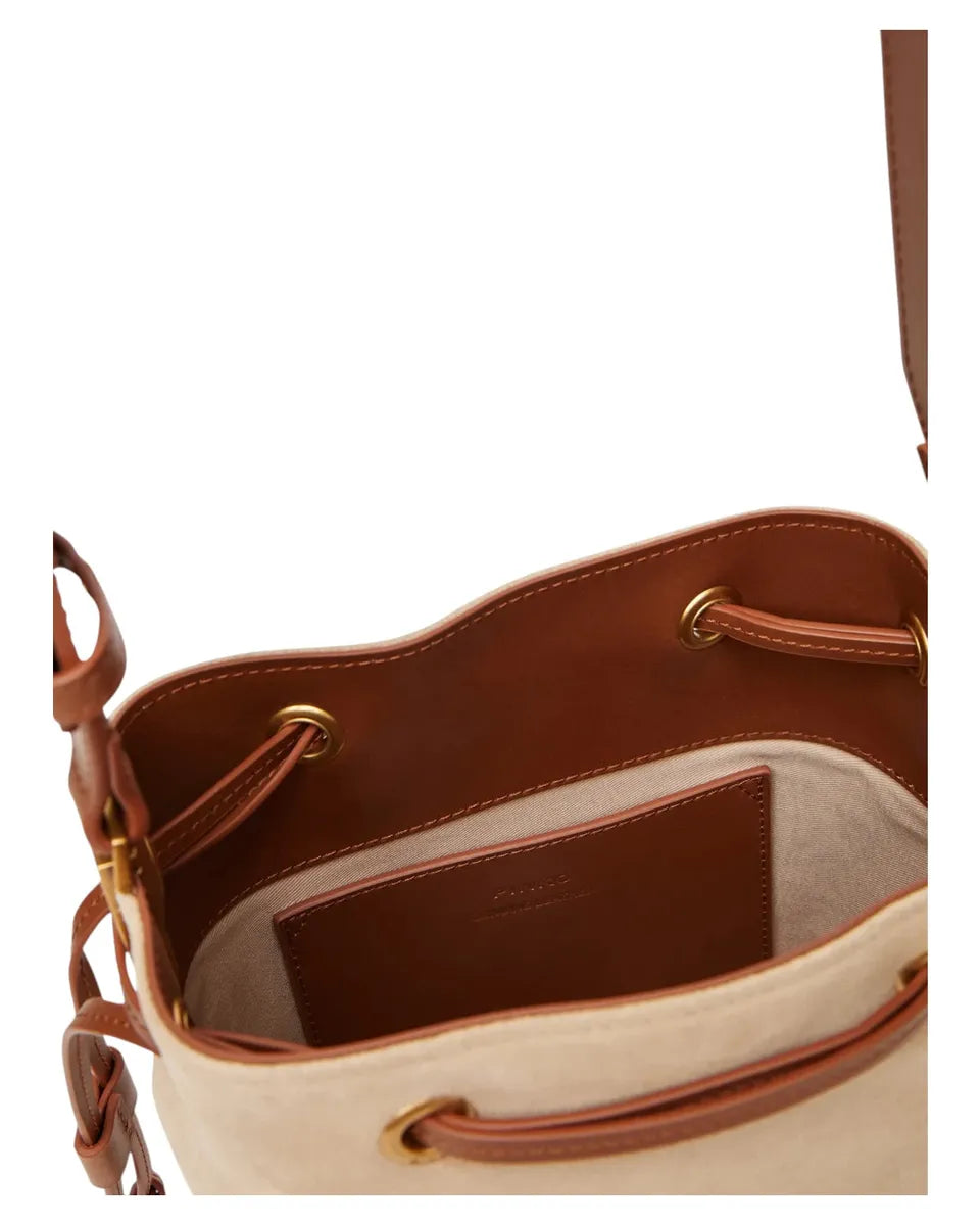 Borsa Mini a Secchiello in Suede con Tracolla Regolabile e Logo Love Birds-Borse a spalla-Pinko-Vittorio Citro Boutique