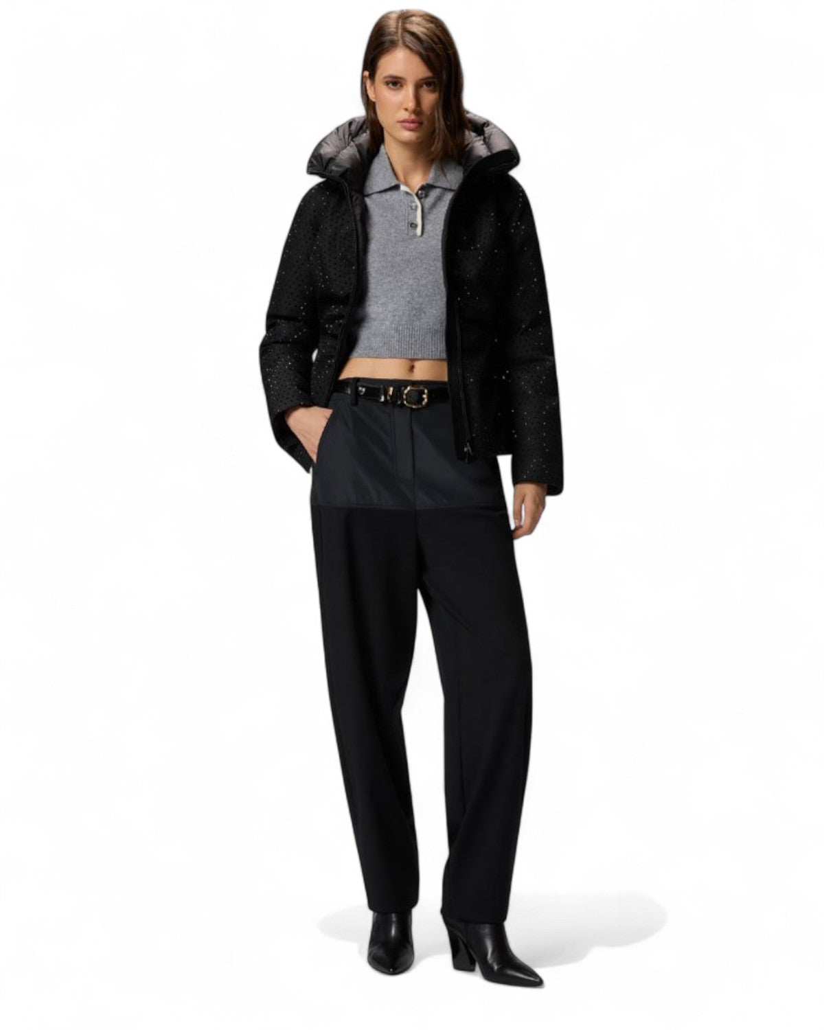 Piumino corto Nita con collo alto e mini strass-Pinko-Piumini-Vittorio Citro Boutique