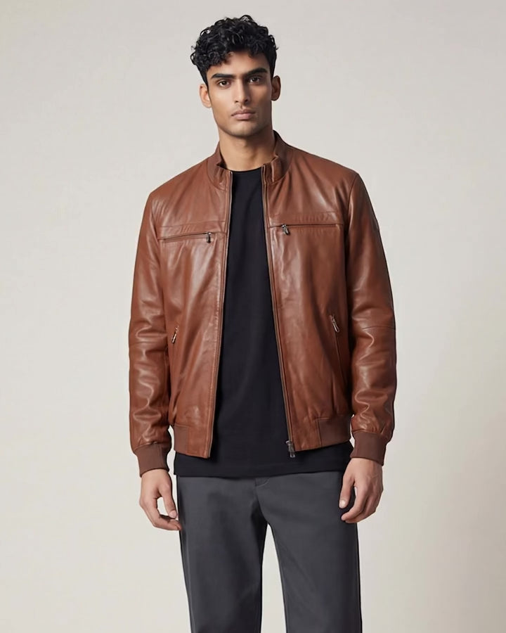 Men's Peuterey Sands Leather Jacket in Tan Leather