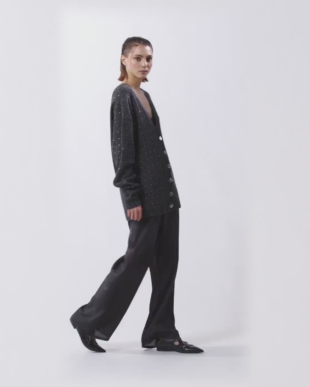 Wool Blend Cardigan with Crystal Arches