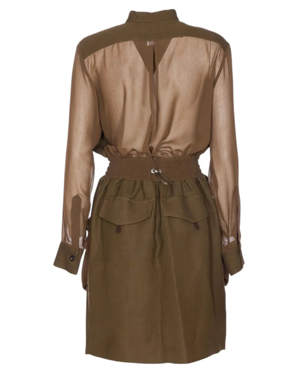 Abito corto chemisier in lino e viscosa con tasche e maniche georgette-Pinko-Abiti-Vittorio Citro Boutique