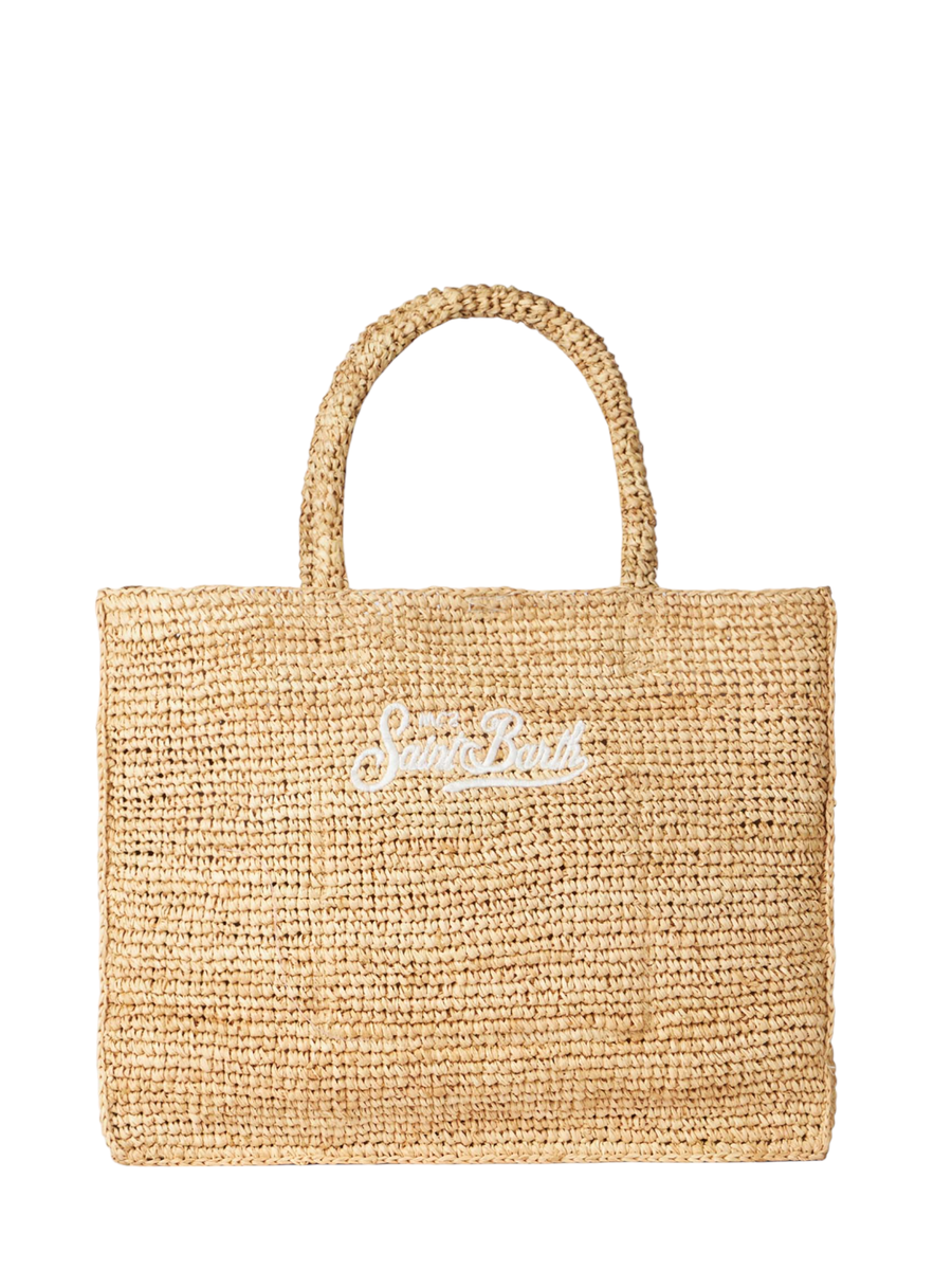 Vanity rafia Borsa a spalla con ricamo frontale bianco-Mc2 Saint Barth-Borse a spalla-Vittorio Citro Boutique